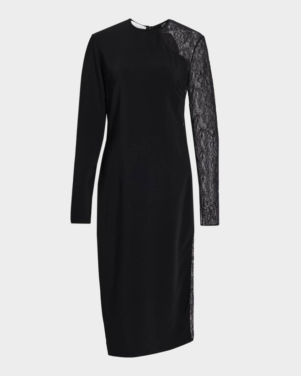 Lace-Inset Long-Sleeve Sheath Dress